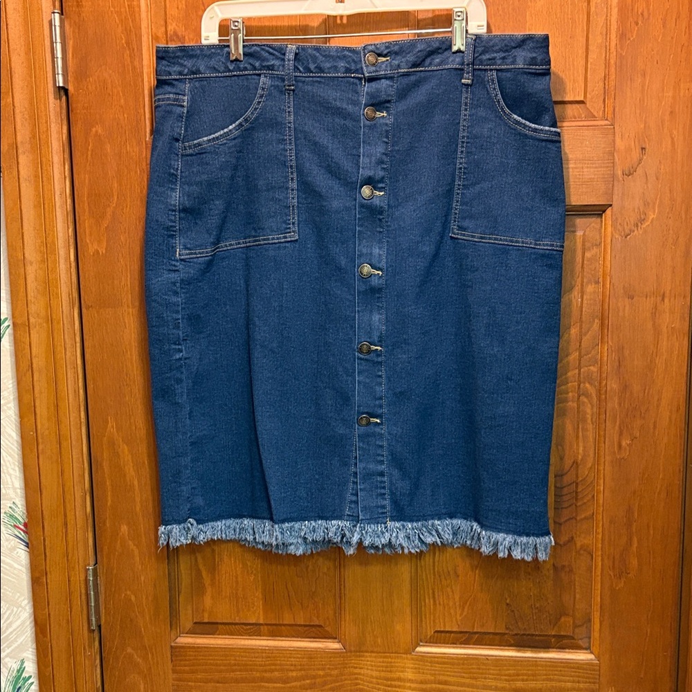 Denim Button-Front Skirt